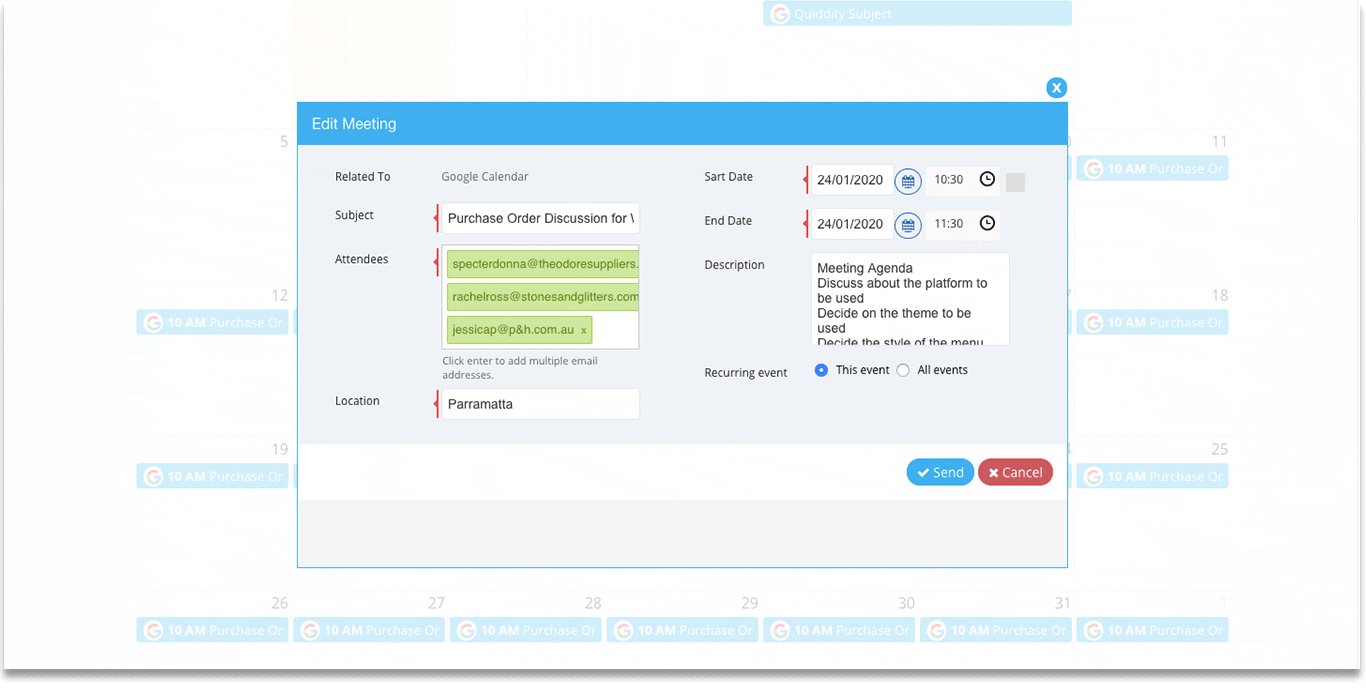 Quiddity Calendar Integration With Google Outlook To Plan Your Meetings